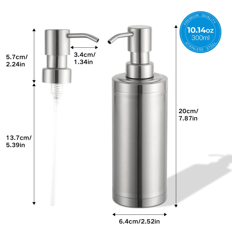 GAPPO Brushed Nickel Soap Dispenser Stainless Steel Metal Pump Hand Lotion Bottle for Bathroom, Bedroom and Kitchen(300ML/10.15Ounce) - Image 4